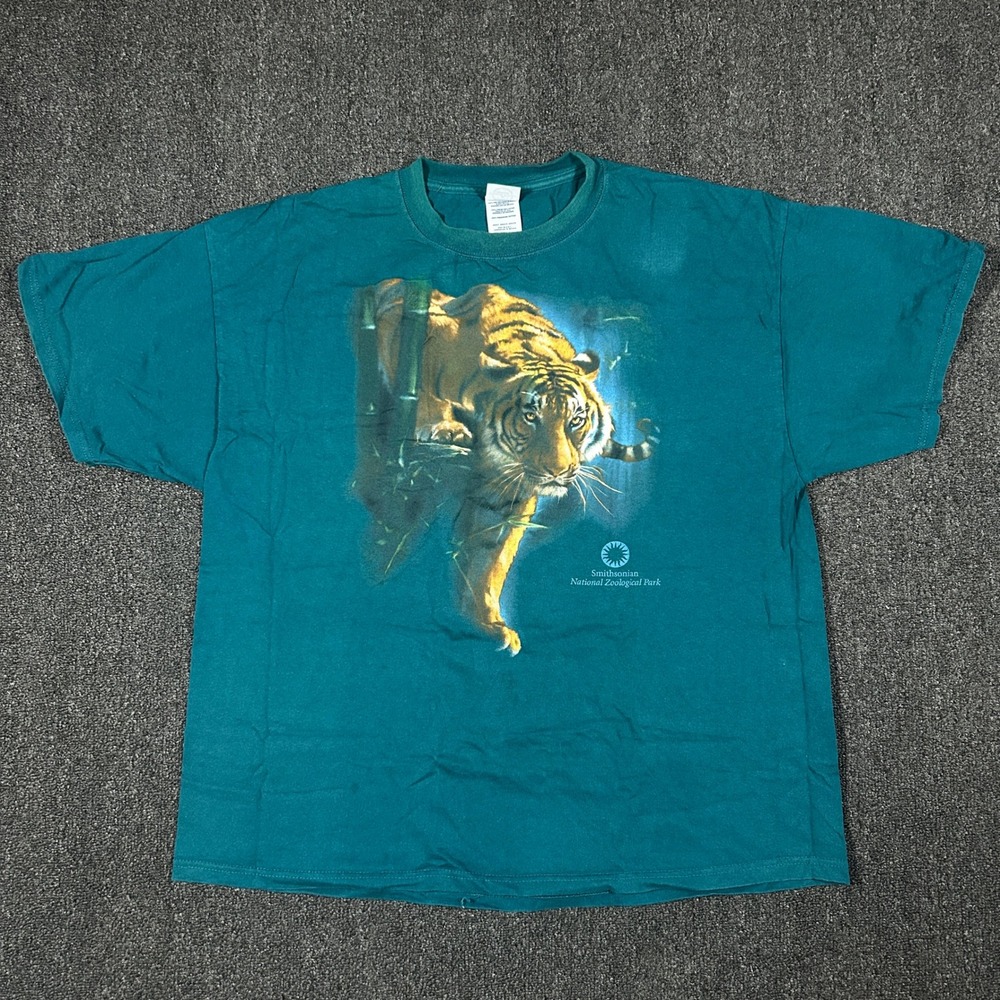 Delta Smithsonian National Zoological Park Tiger T-Shirt Mens XL Teal Good Zoo